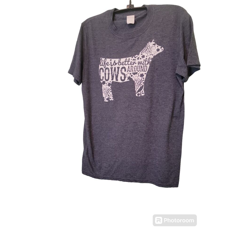 Life Is Better With Cows Top Around Graphic T-Shirt Short Sleeve Womens Sz S